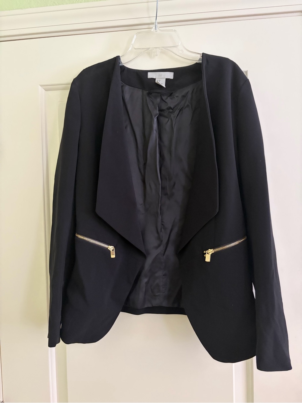 H&M Black Open Front Blazer with Gold Zipper Accents